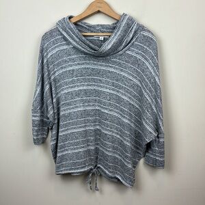 Green Envelope | Lightweight Striped Cowl Neck Top with Dolman Sleeves; Size M